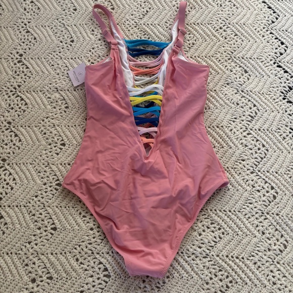 Sofia's Choice One Piece Swimsuit Cut-out Deep-V Crisscross Women's Size S NWT - Picture 2 of 3